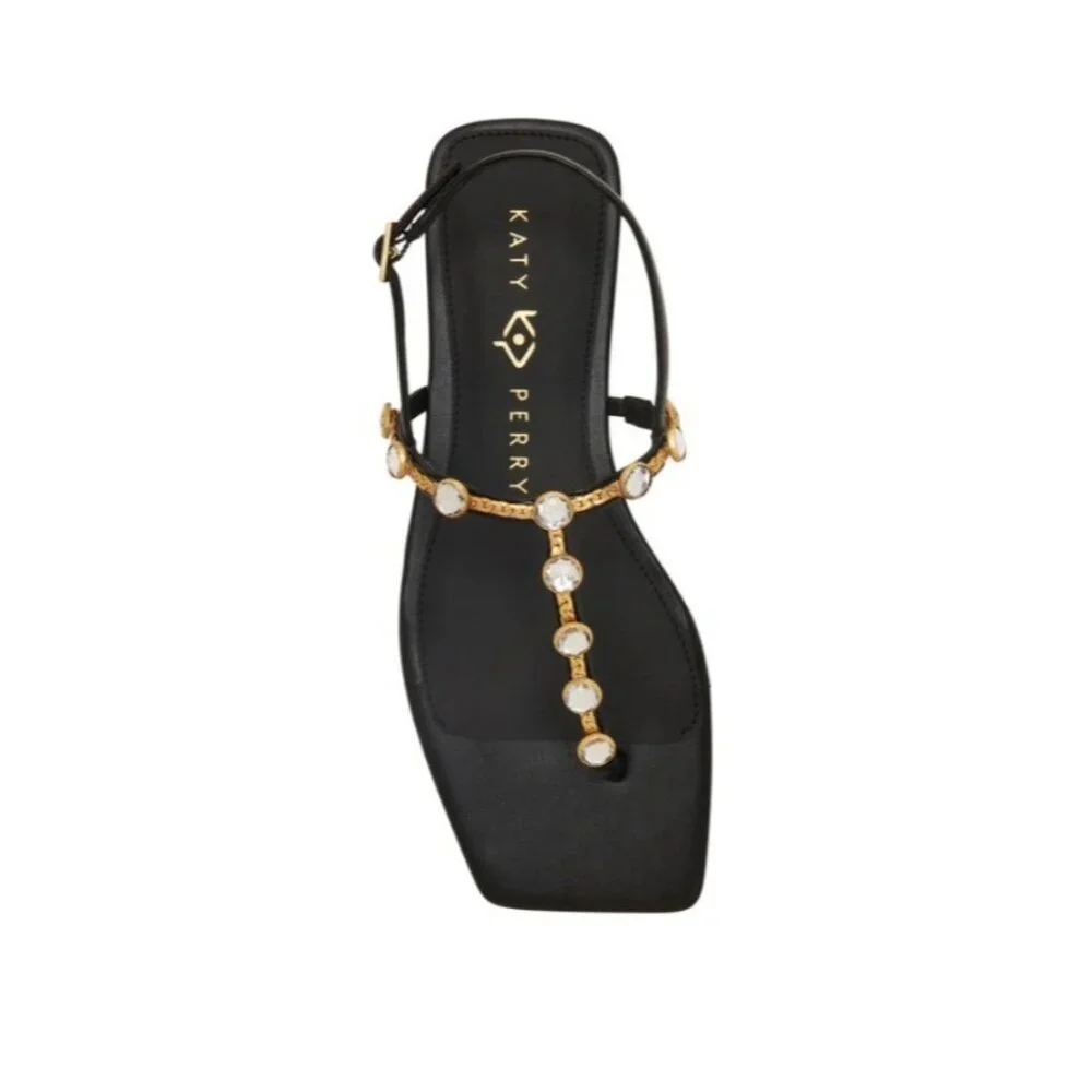 Katy Perry Women's The Camie Gemstone Sandal Flat Black 10 NIB